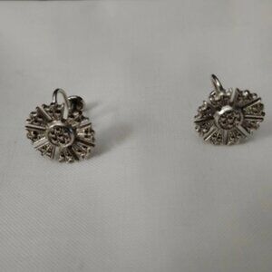 Vintage 1950's Style Screw On Earrings Silver colored Intricate Designs